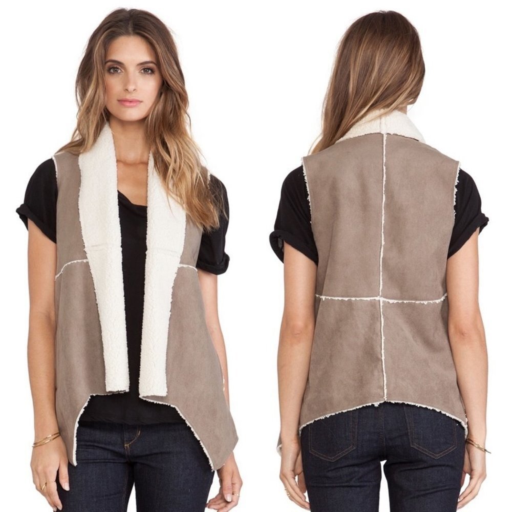 Revolve BB Dakota Levy Shearling Fleece Vest Faux Fur Size Small Walnut‎ Brown